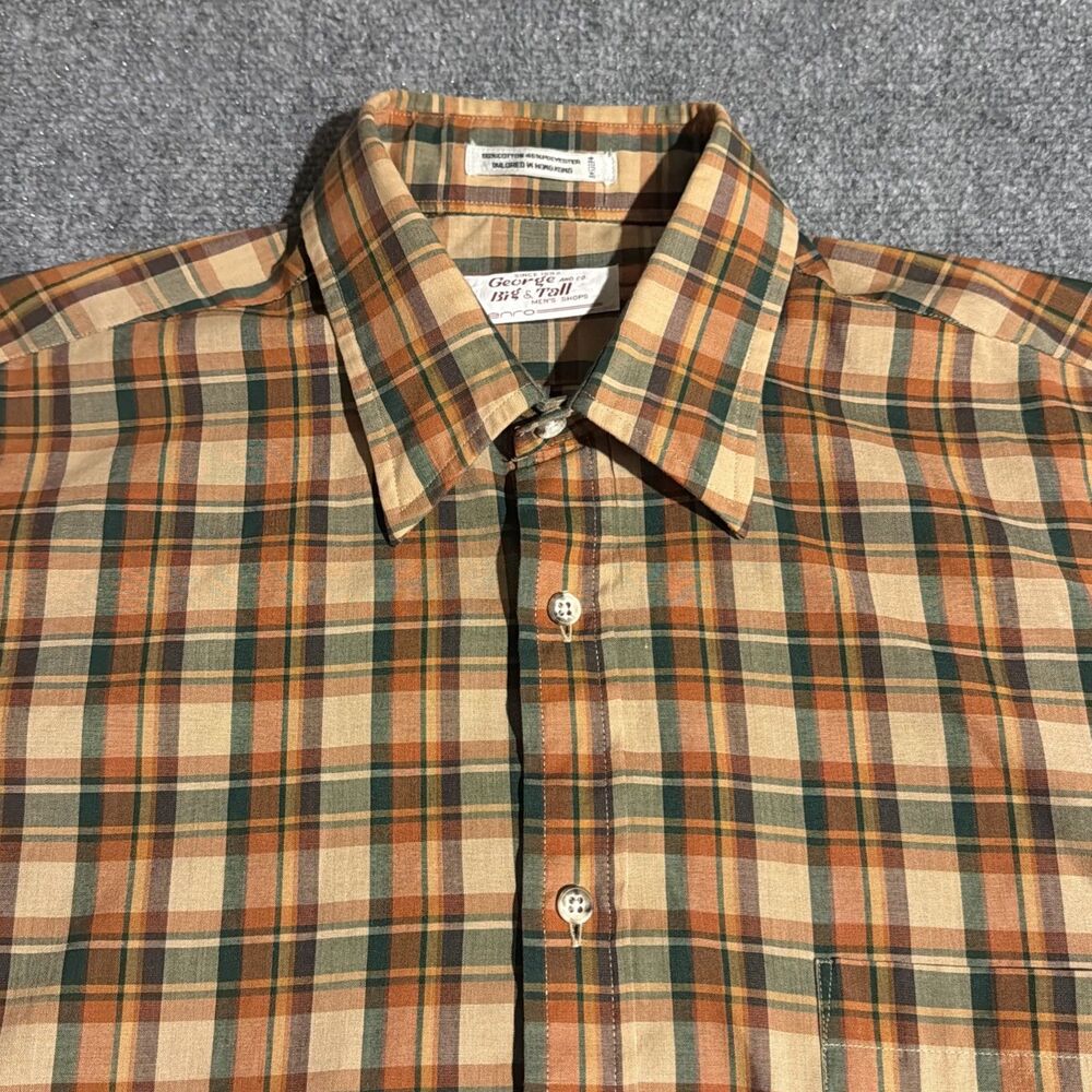 Vtg George & Co Mens Shop Shirt Mens Large Tall Brown Plaid Button Down Thin